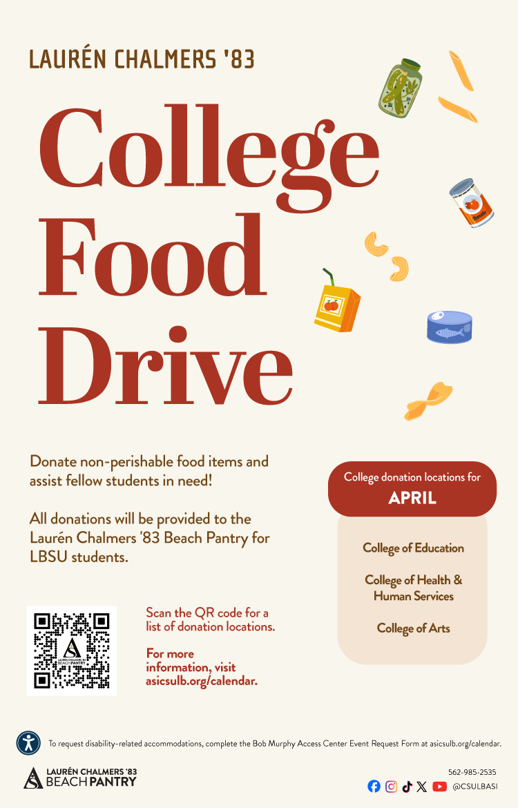 Laurén Chalmers '83 Beach Pantry College Food Drive various locations all March
        