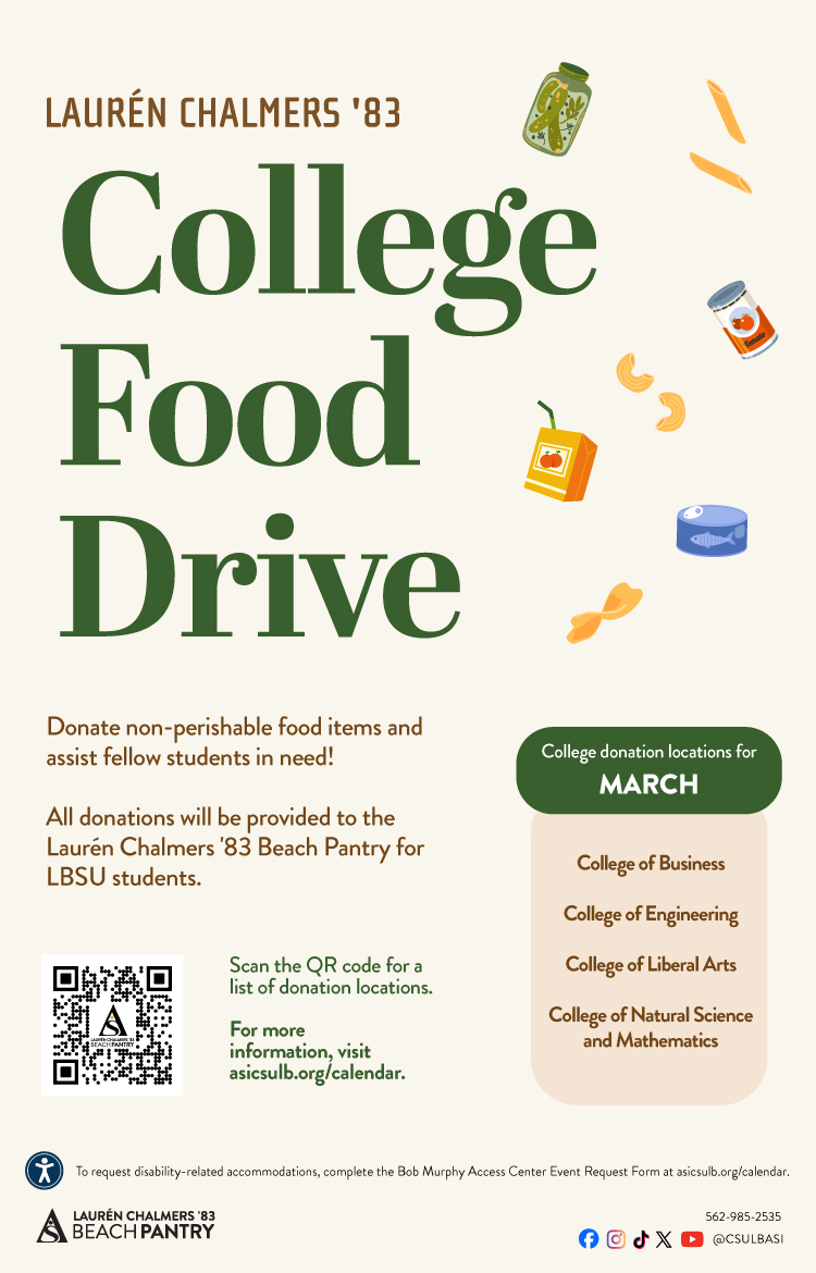 Laurén Chalmers '83 Beach Pantry College Food Drive various locations all March        