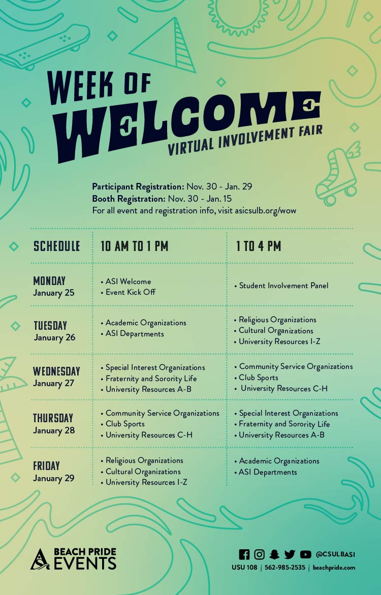 week of welcome schedule poster