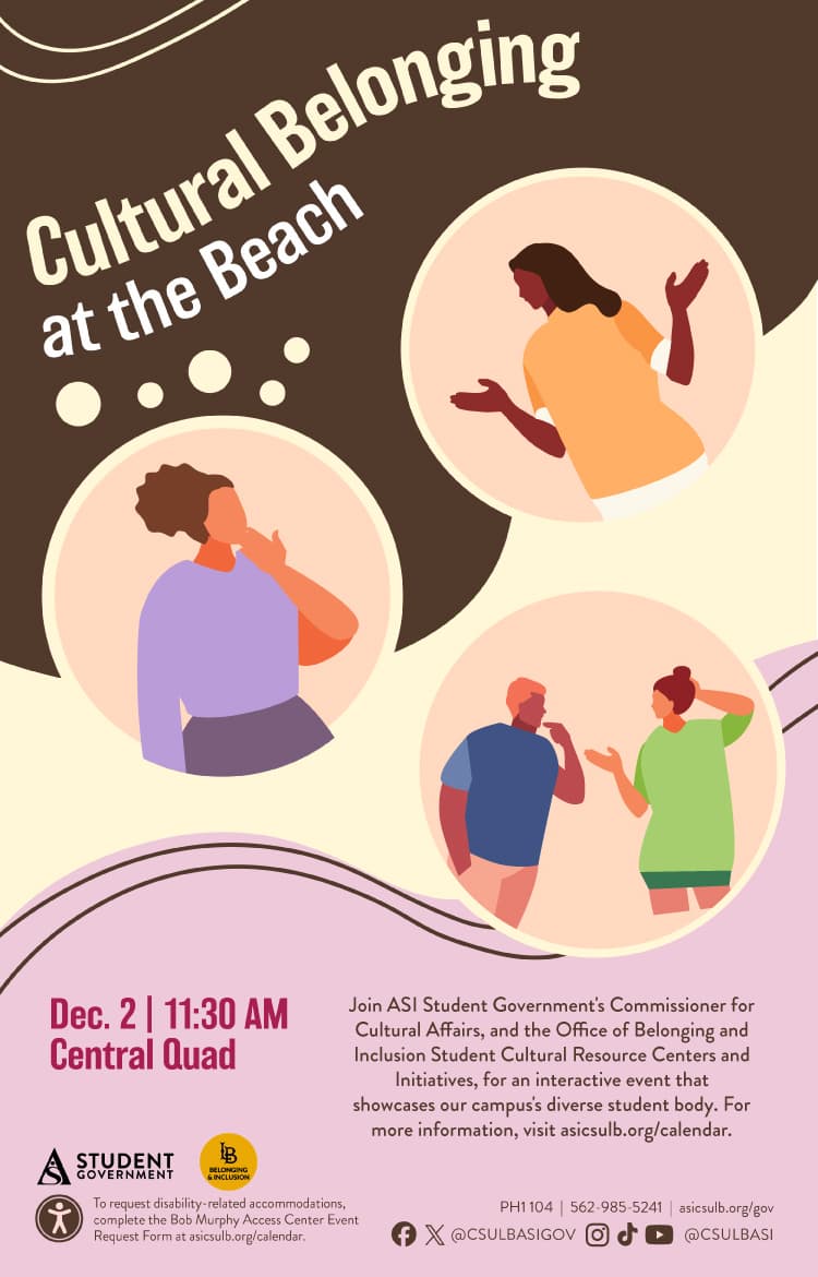 Cultural Belonging at the Beach
Dec 2
11:30 a.m.
Central Quad
