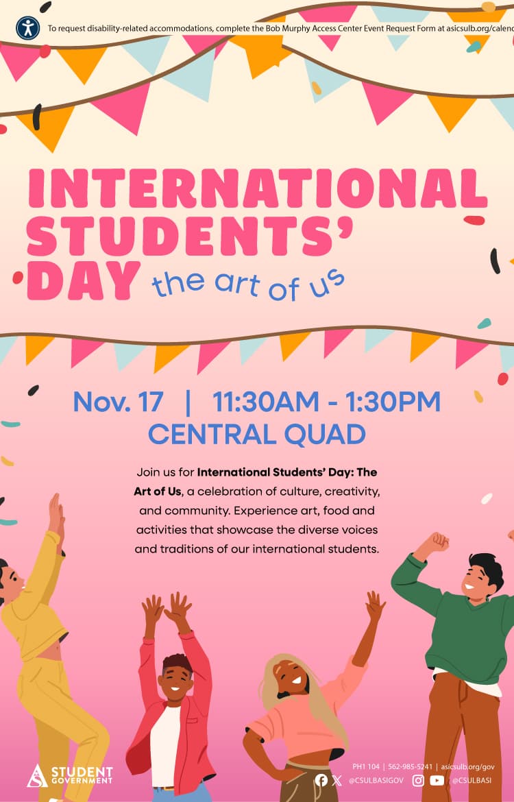 International Students’ Day: The Art of Us
Nov. 17
11:30 AM - 1:30 PM
Central Quad 
