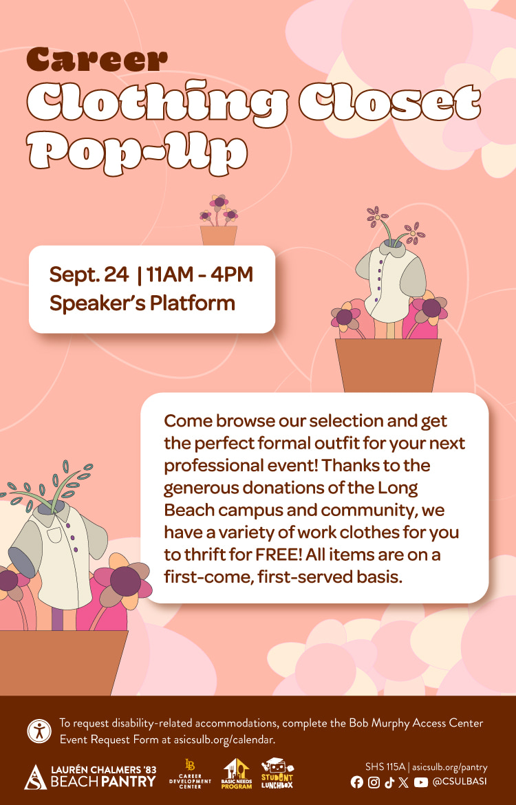 Career Clothing Closet Pop Up
Sept. 24
11 a.m. to 4 p.m.
Speaker's Platform