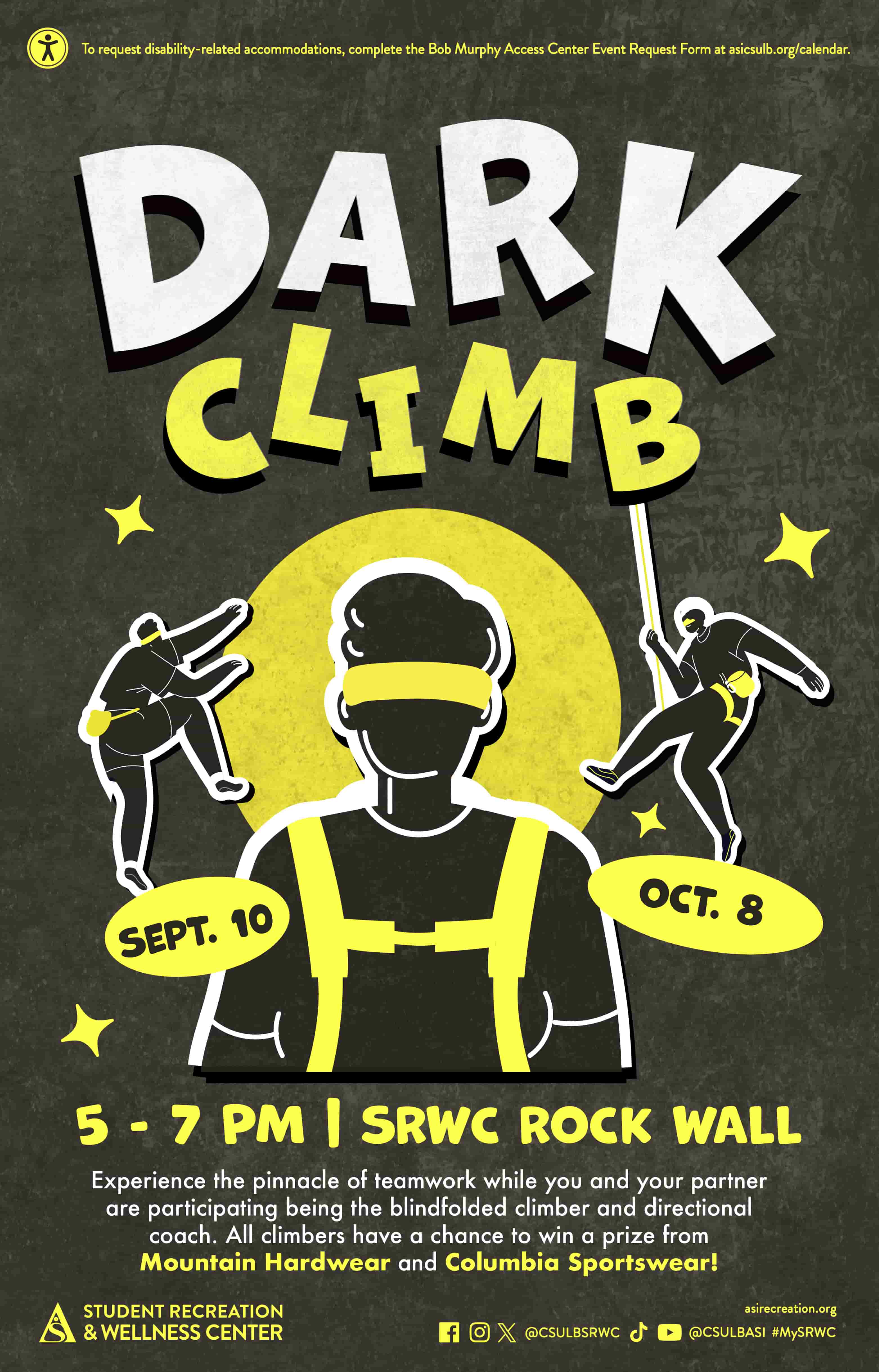 Dark Climb
Sept. 10 & Oct. 8
5 to 7 p.m.
SRWC Rock Wall