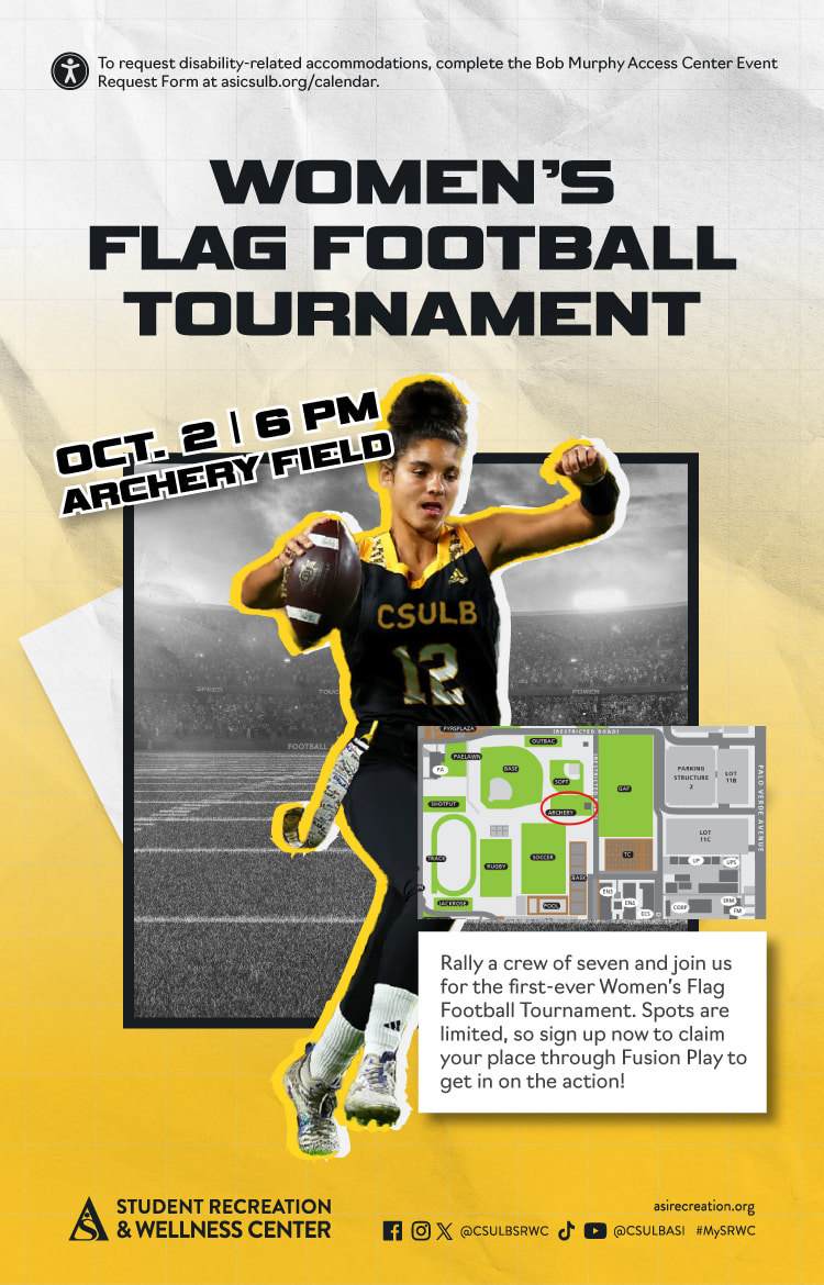 Women's Flag Football Tournament
Oct. 2
6 p.m.
Archery Field

