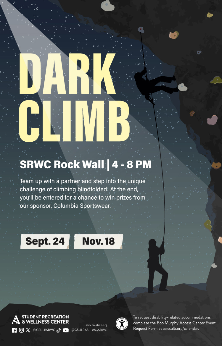Dark Climb
Feb. 11 & March 26
5 to 7 p.m.
SRWC Rock Wall
