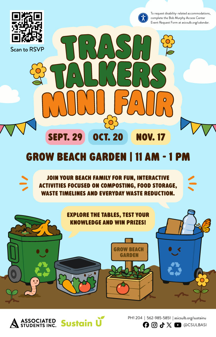 Trash Talkers Mini Fair  Sept. 29 | Oct. 20 | Nov. 17  11 a.m.–1 p.m.  Grow Beach Garden