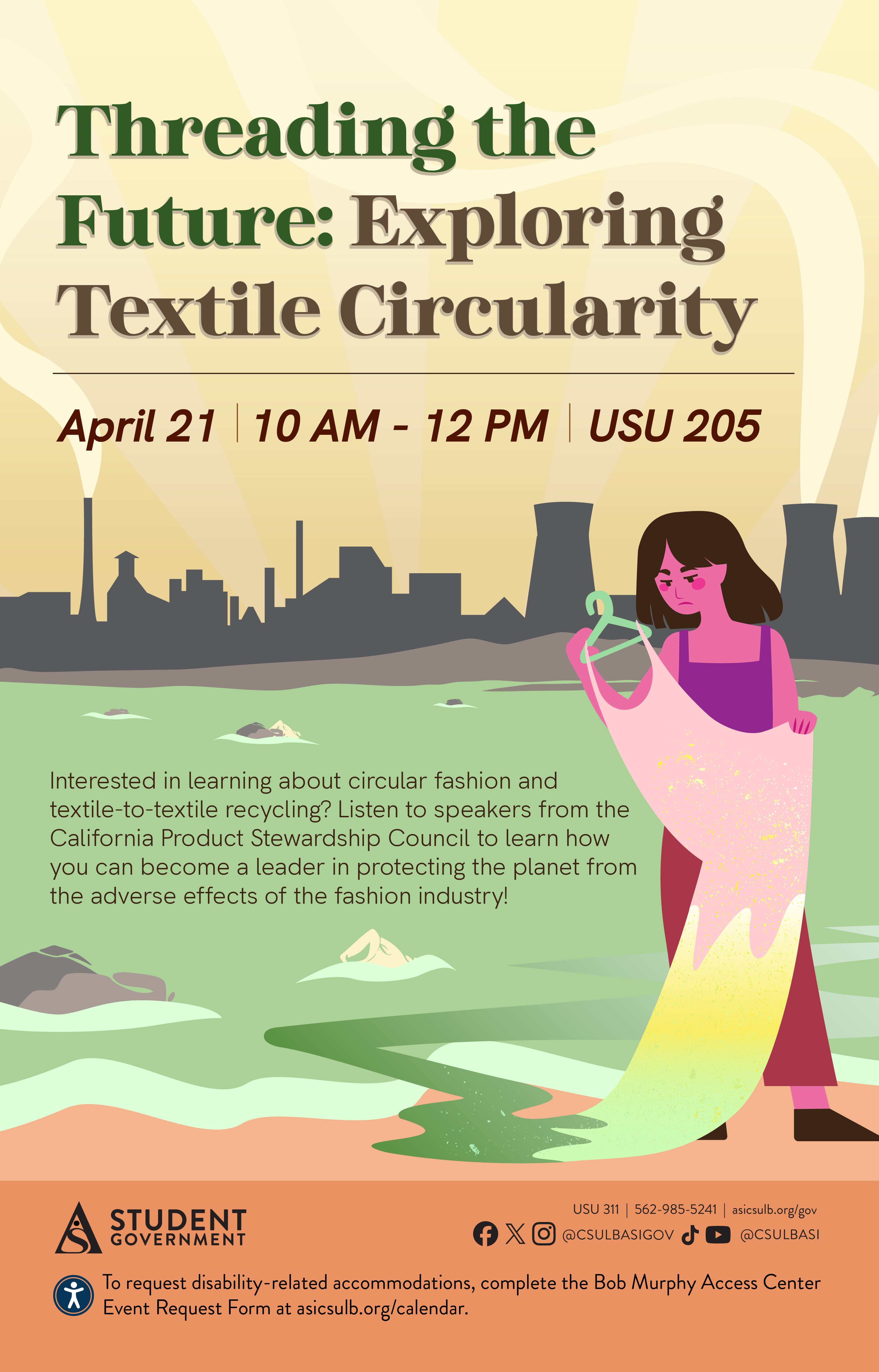 Threading the Future: Exploring Textile Circularity
April 21
10 a.m. to 12 p.m.
USU 205