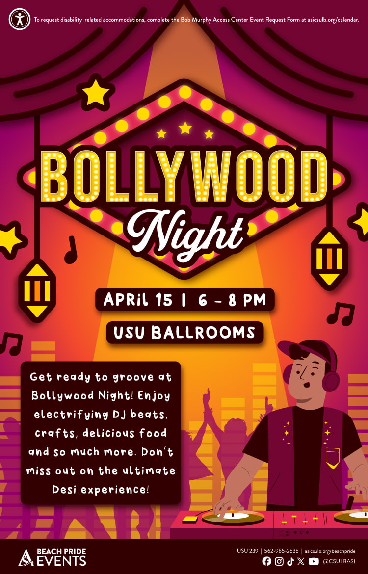 Bollywood Night        April 15         6 to 8 p.m.        USU Ballrooms