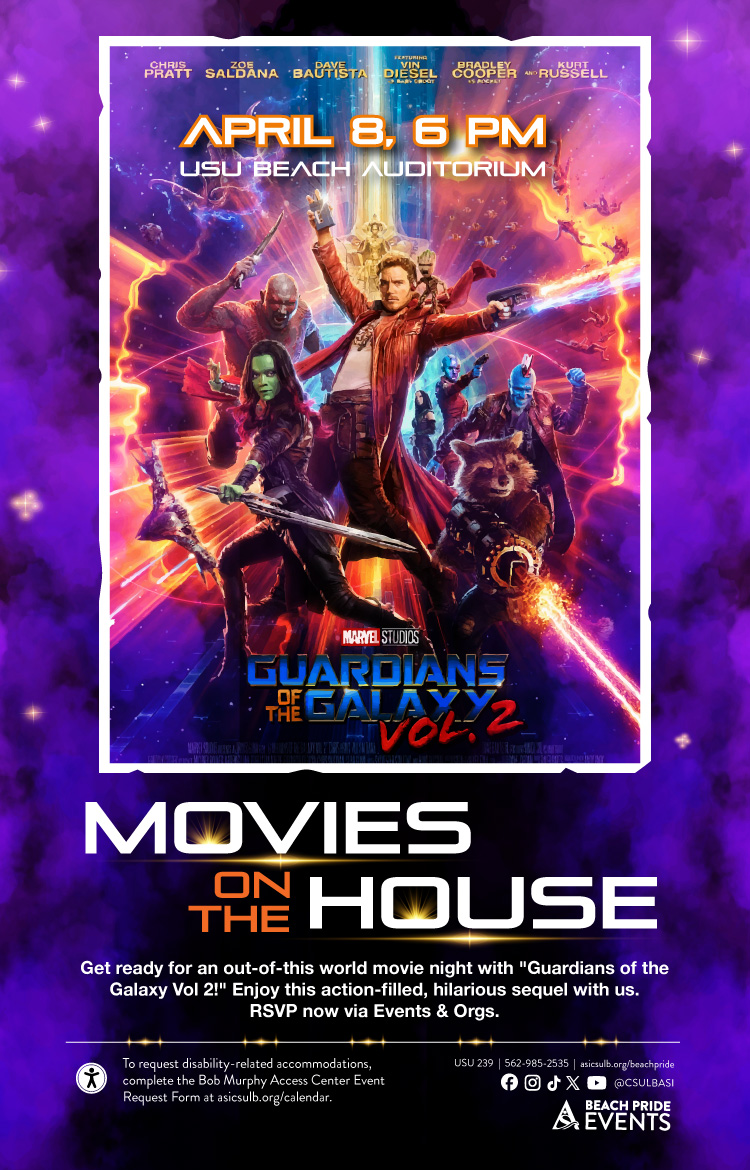 Movies on the House: Guardians of the Galaxy Vol. 2April 86 p.m.USU Beach Auditorium