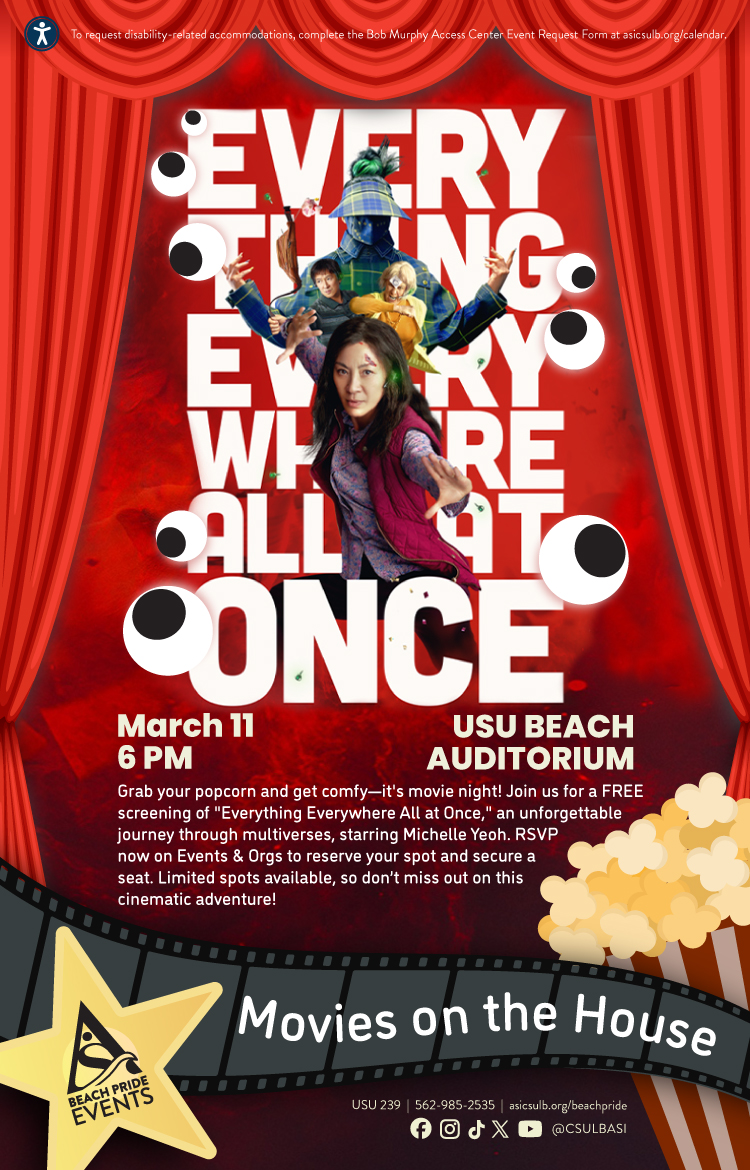 Movies on the House: Everything Everywhere All at OnceMarch 116 p.m.USU Beach Auditorium
