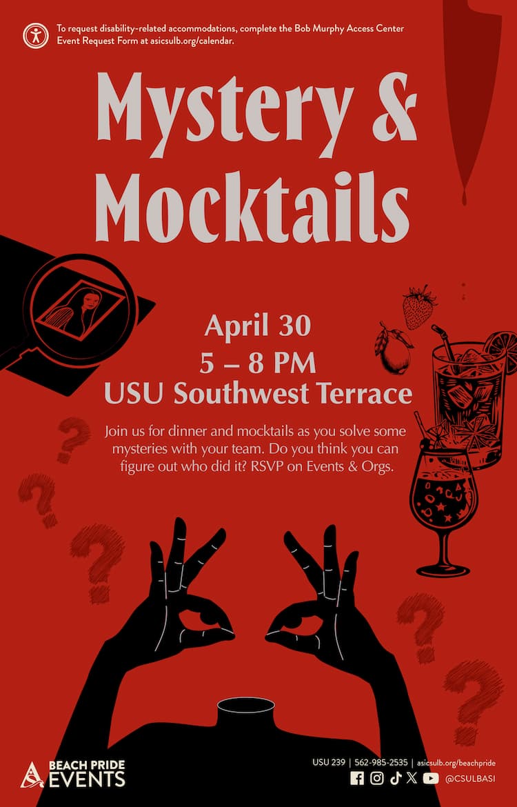 Mystery & Mocktails
      April 30
      5 to 8 p.m.
      USU Southwest Terrace