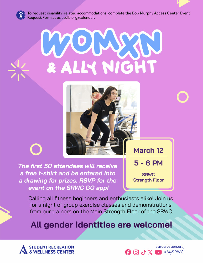 Womxn and Ally NightMarch 125 to 6 p.m.SRWC Strength Floor