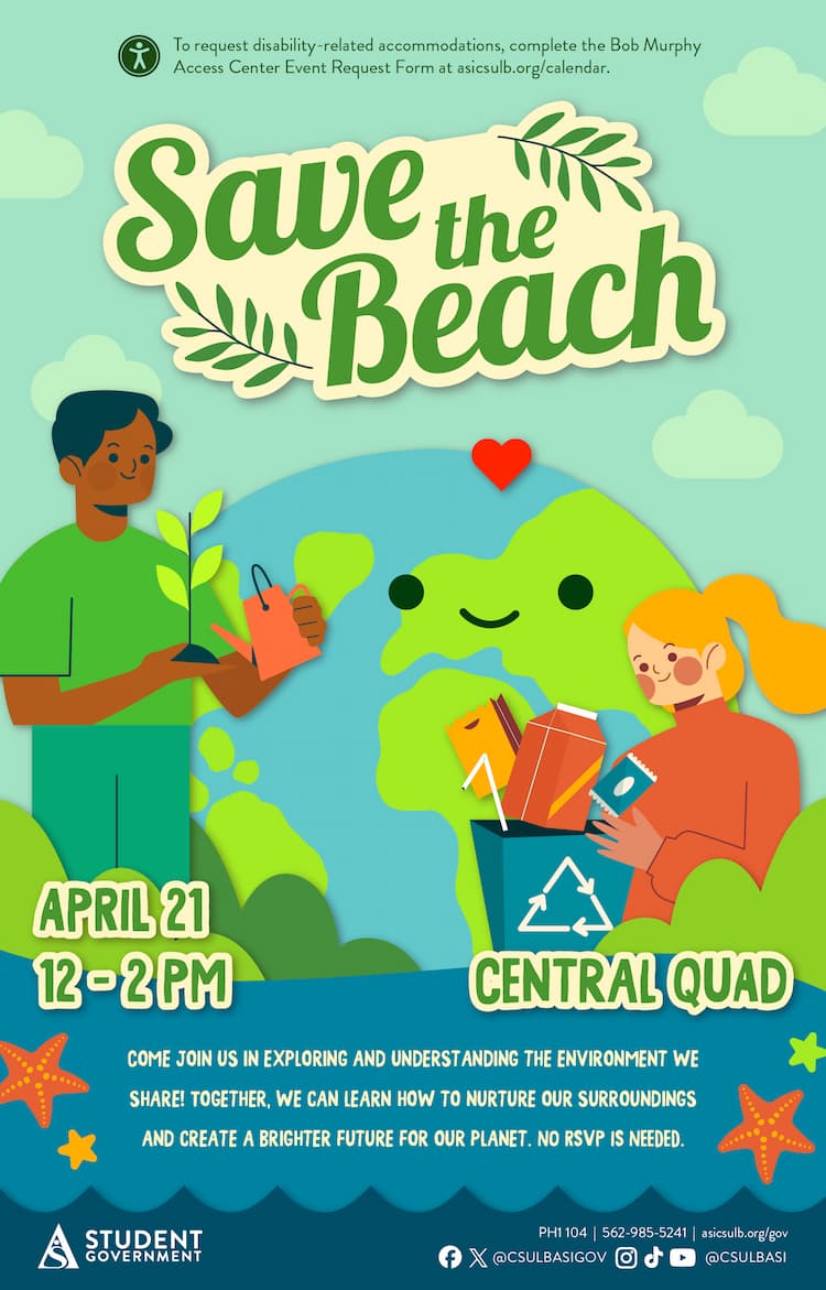 Save the Beach April 21 12–2 p.m. Central Quad Flier