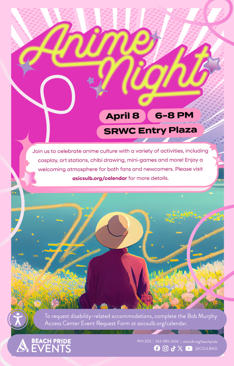 Anime Night
April 8
6 to 8 p.m.
SRWC Entry Plaza