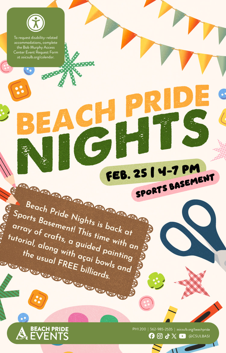 
Beach Pride Nights
Feb. 25 
4 to 7 p.m.
Sports Basement
2100 N. Bellflower Blvd. 

