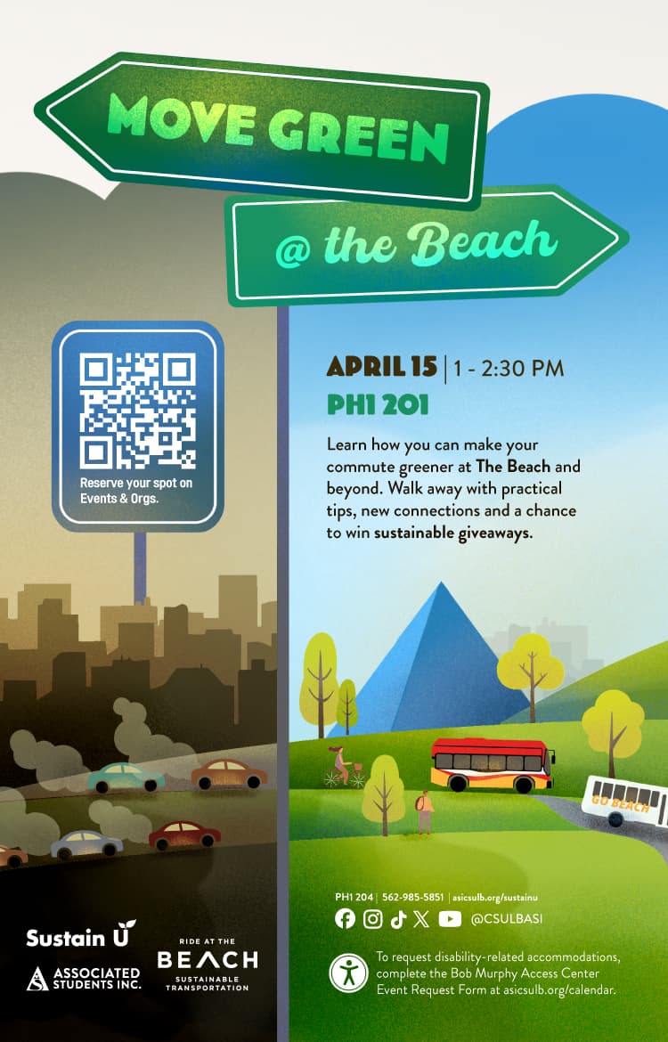 Move Green @ The Beach
April 15
11 a.m. to 12:30 p.m.
PH1 201
