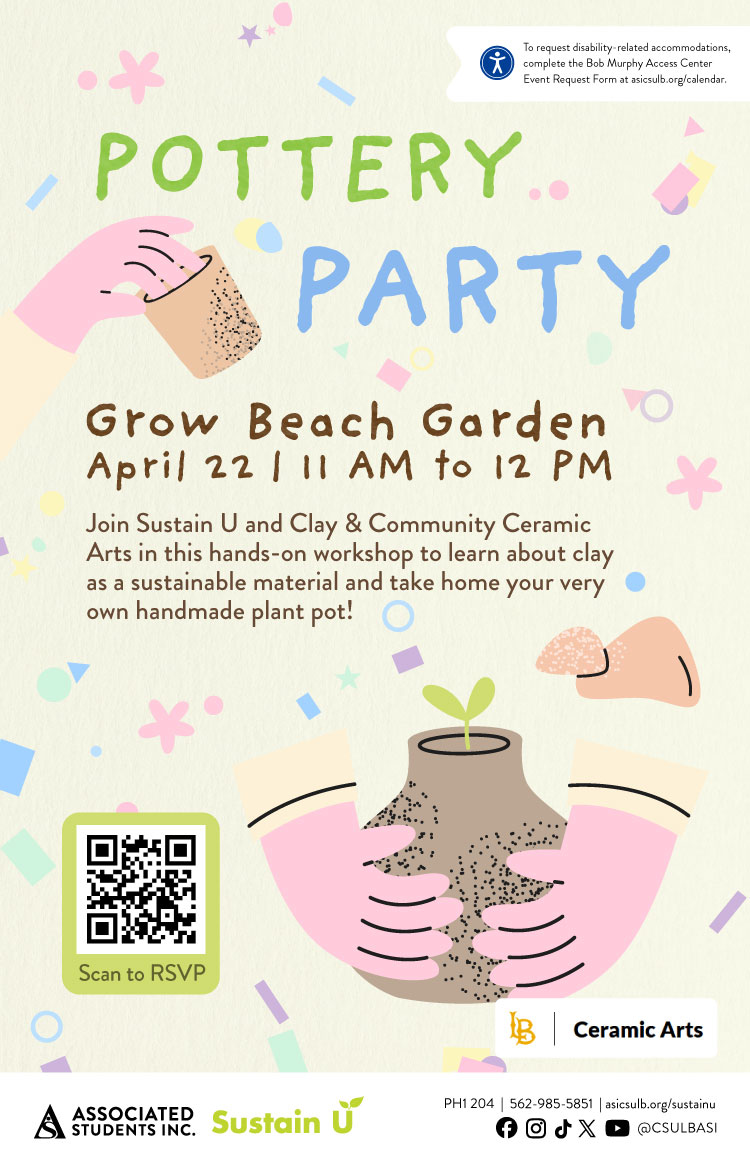 Pottery Party
April 22
11 a.m. to 12 p.m.
Grow Beach Garden

