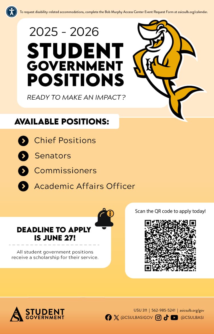 ASI Student Government Applications
June 23 through June 27
ASI