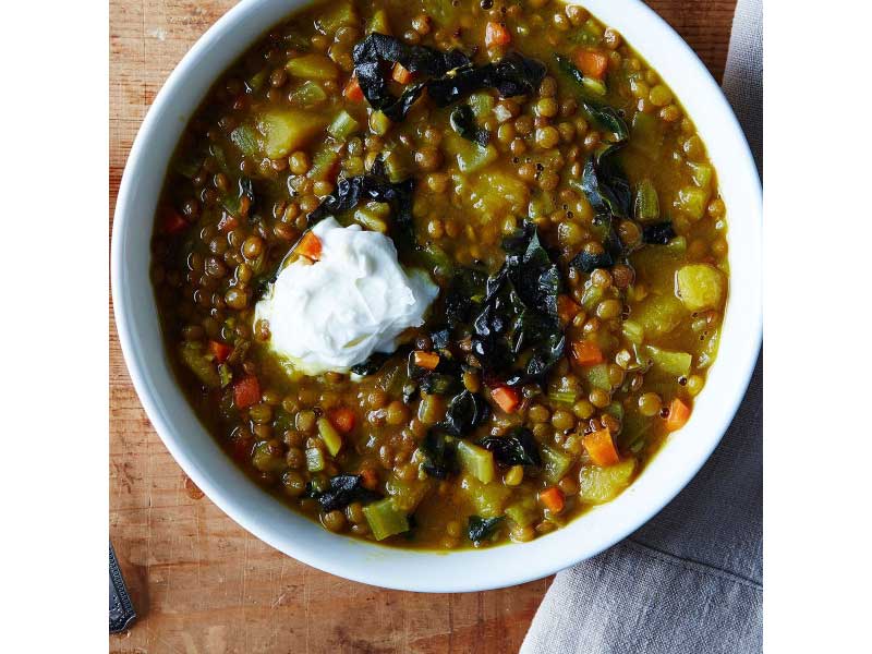 Celery lentil soup in bowl