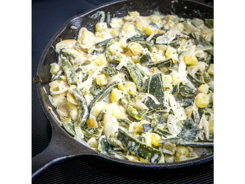 Creamy Poblano Pepper Strips (Rajas): closeup