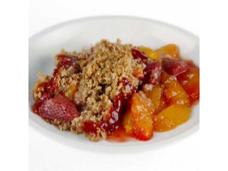 Peach and Strawberry Crumble in bowl