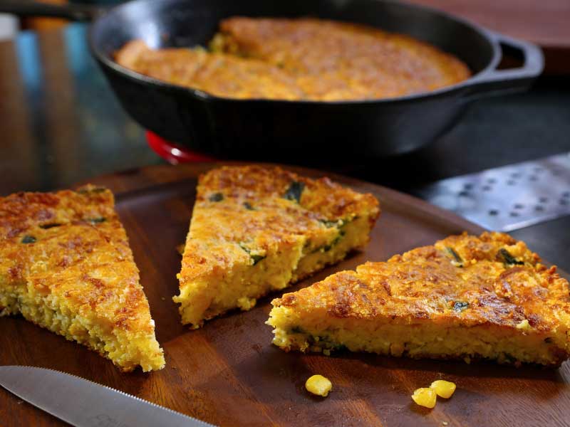 Poblano Stuffed Cornbread on board