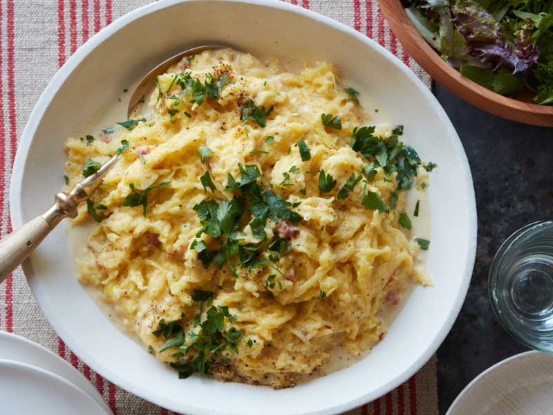 Spaghetti Squash Carbonara in bowl