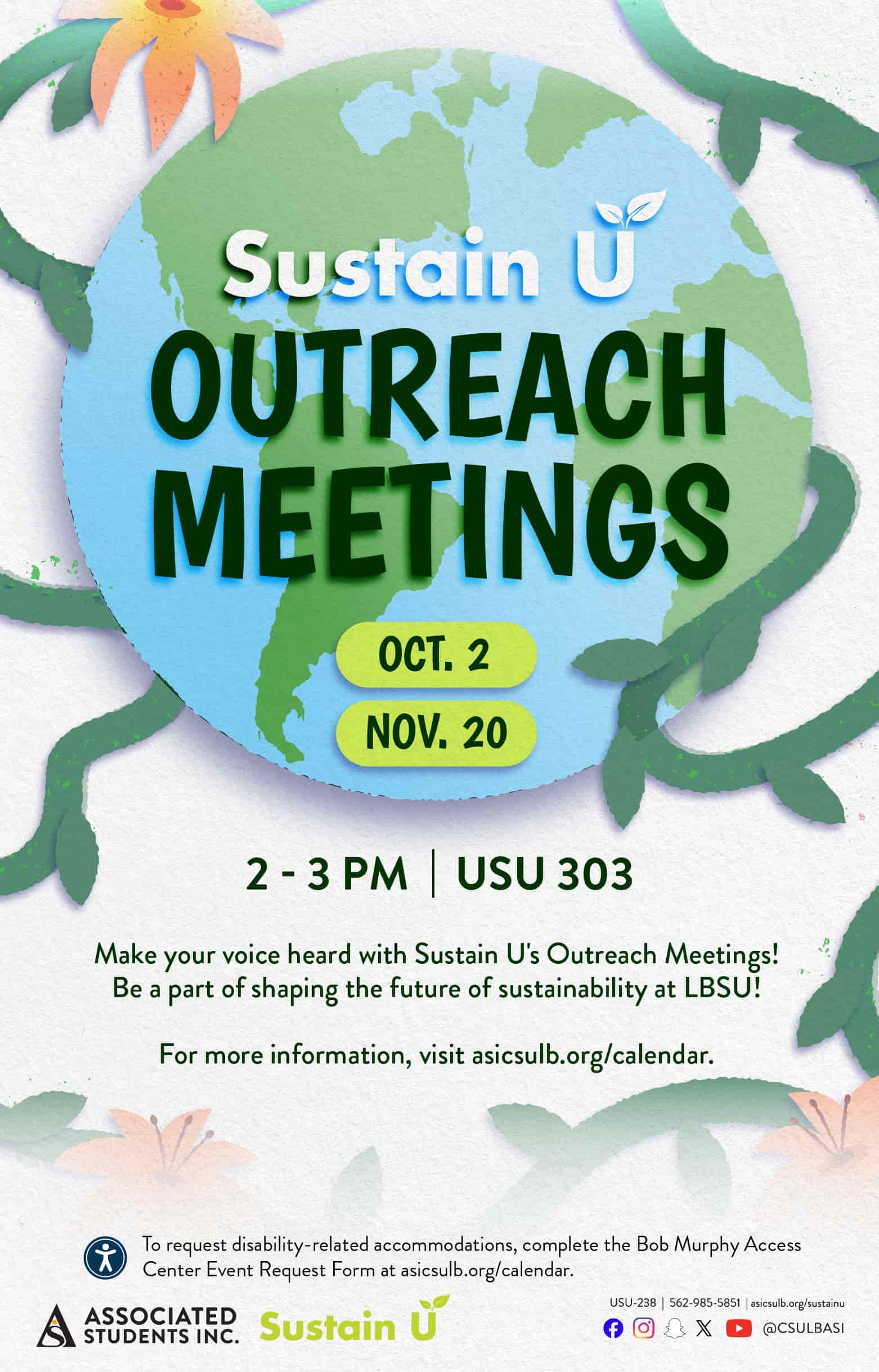 Sustain U Outreach Meetings        - Oct. 2 & Nov. 20 - USU 303        