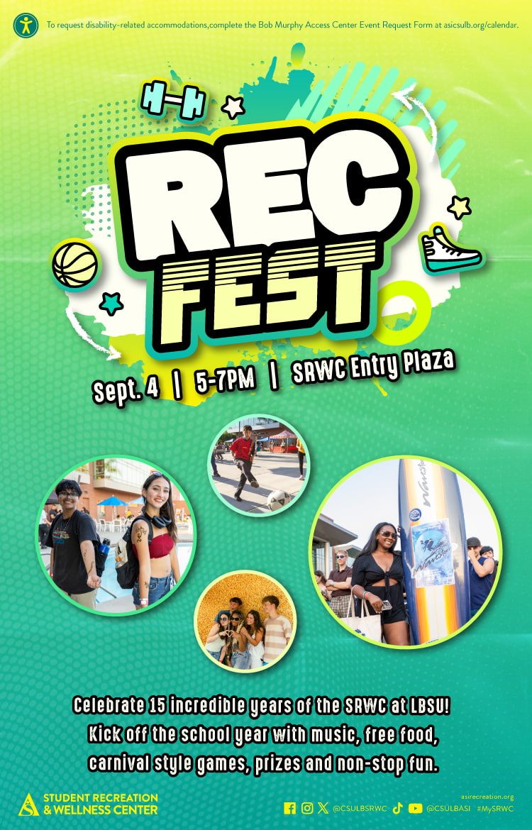 Rec Fest 
Sept. 4
5 to 7 p.m. 
SRWC Entry Plaza 
