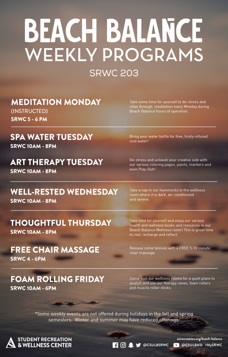 Beach Balance weekly events poster