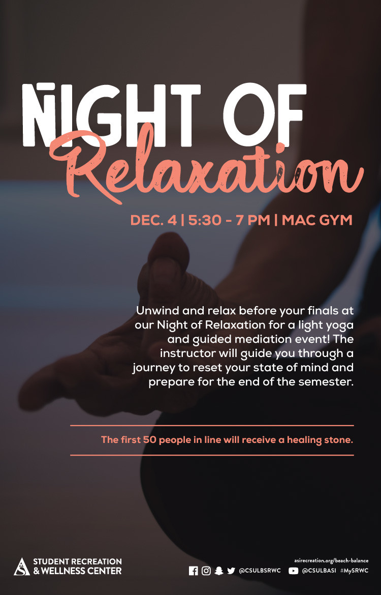 Relax before your finals at our Night of relaxation poster